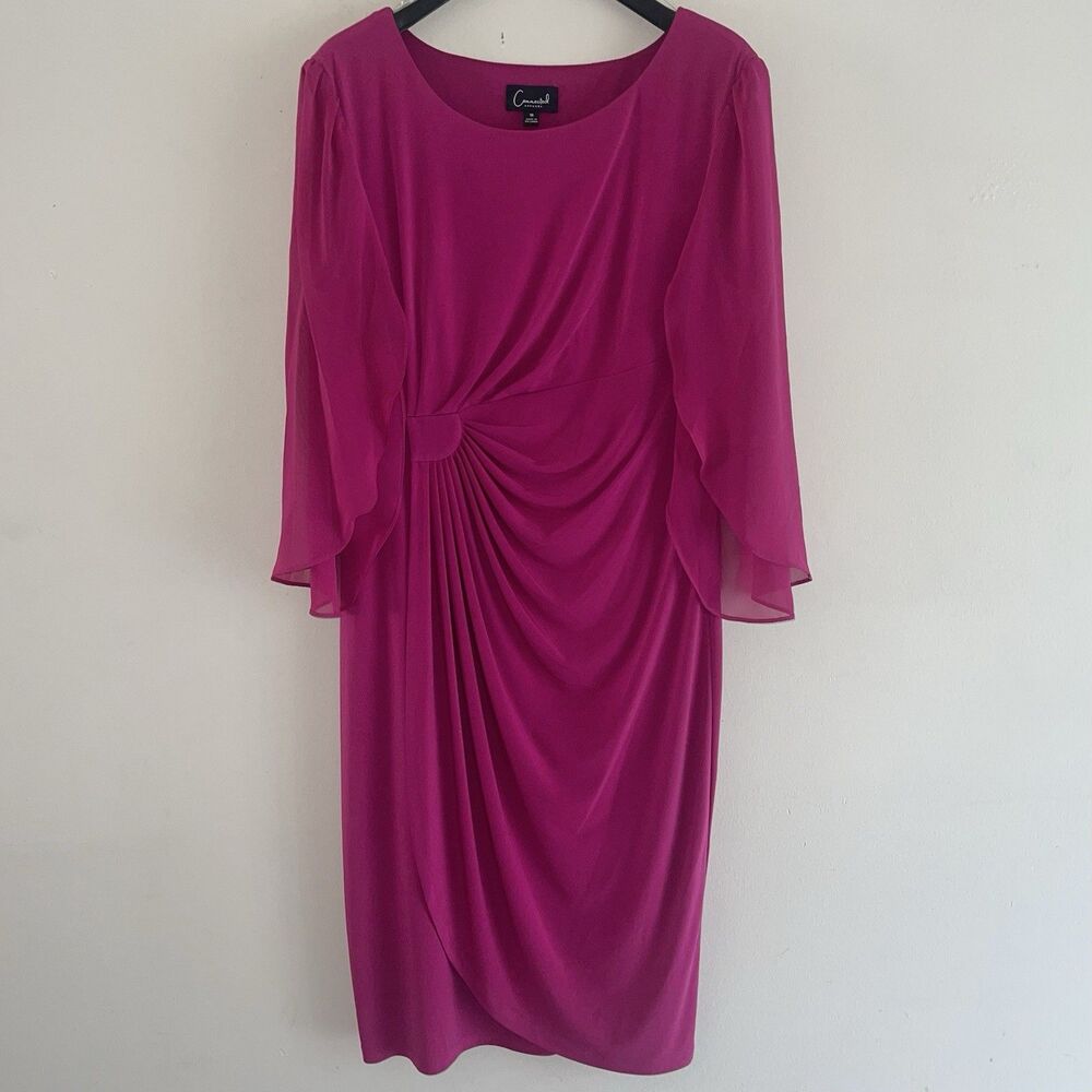 Connected Apparel Magenta Midi Dress Size 16 Sheer Sleeves Special Ocassion
